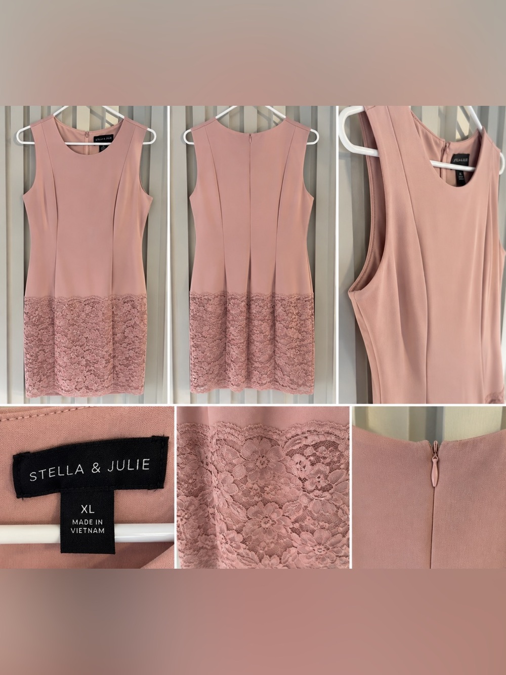 Stella & Julie Blush Pink Lace-Trim Sheath Dress